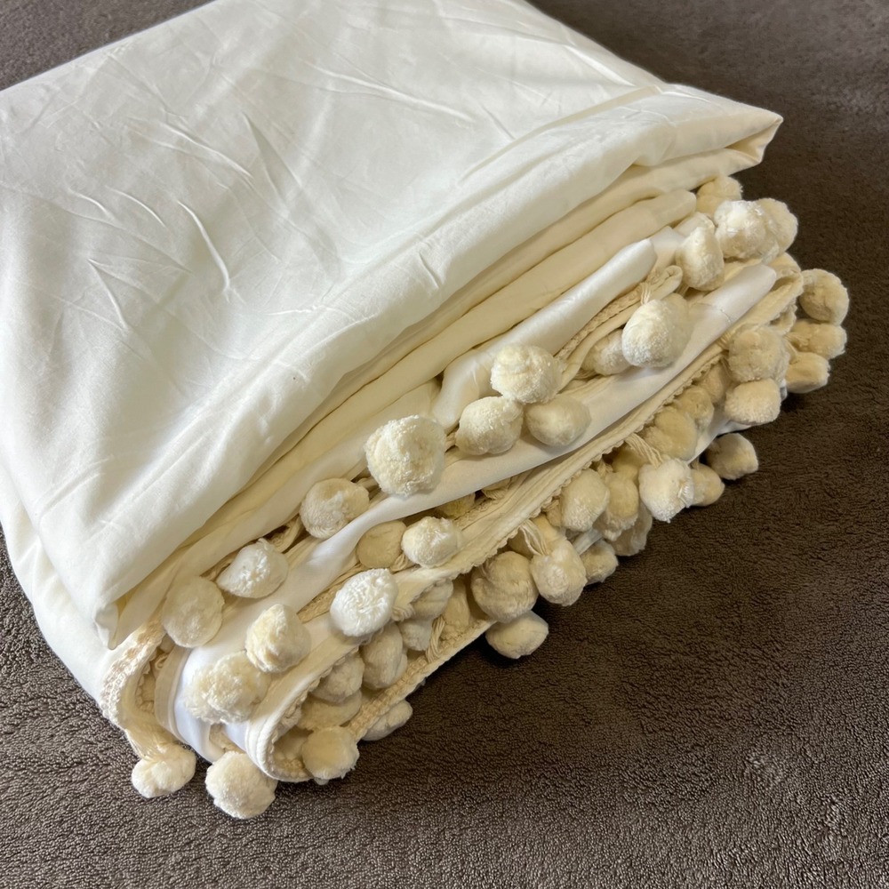 Boho Pom Pom Curtain Panel Cream Ivory 52" x 95"‎ Single Panel Long NEW